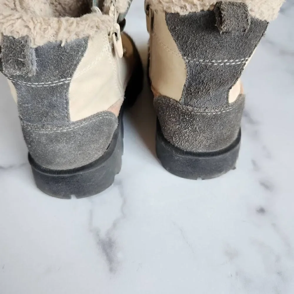 Zara girls toddler 9.5 zip up Sherpa hiking boots cream color block high top sue